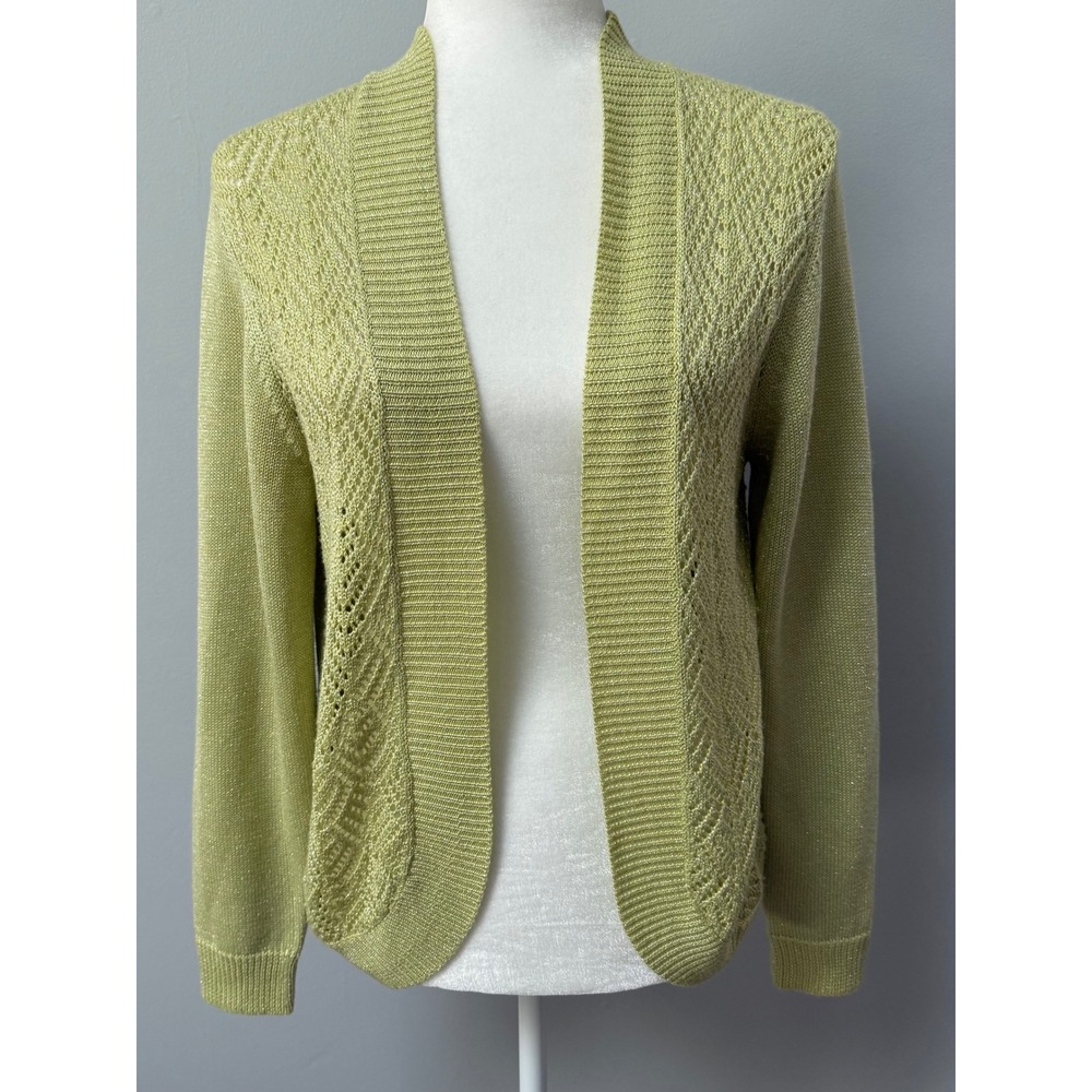 Versailles Womens Metallic Knit Open Front Cardigan Sweater Sparkly Green Size M